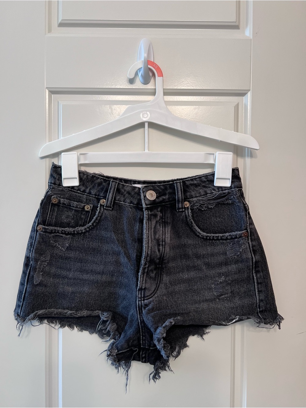 Zara Washed Black Distressed Denim Microshorts